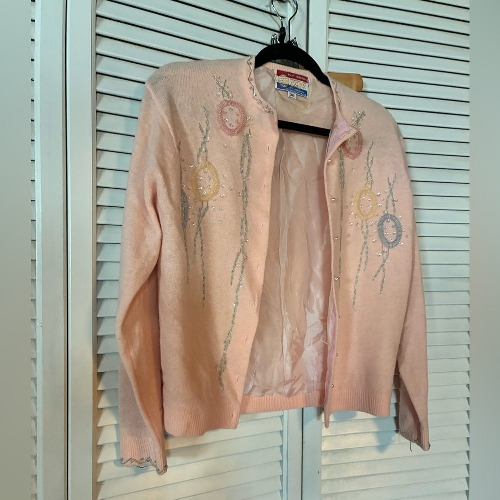 Pink Vintage Embroidered Cardigan
